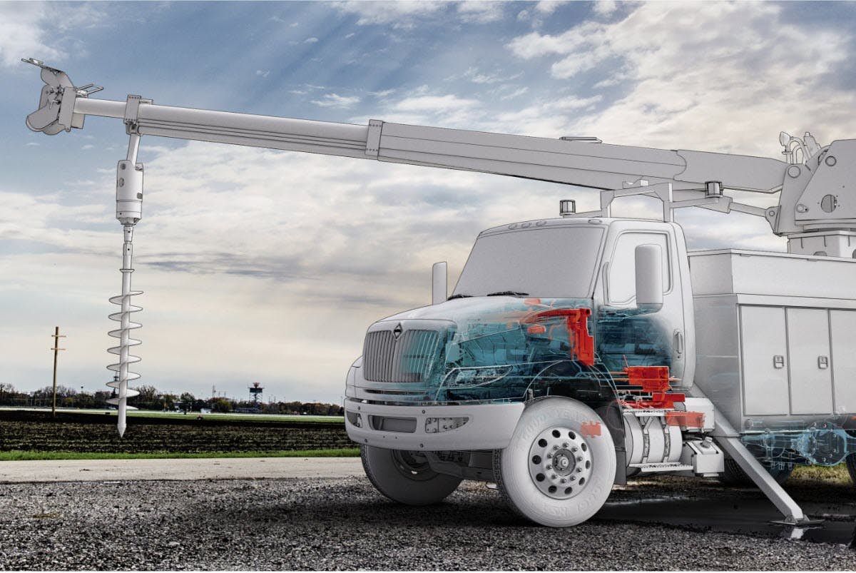 A white truck with a crane attached
