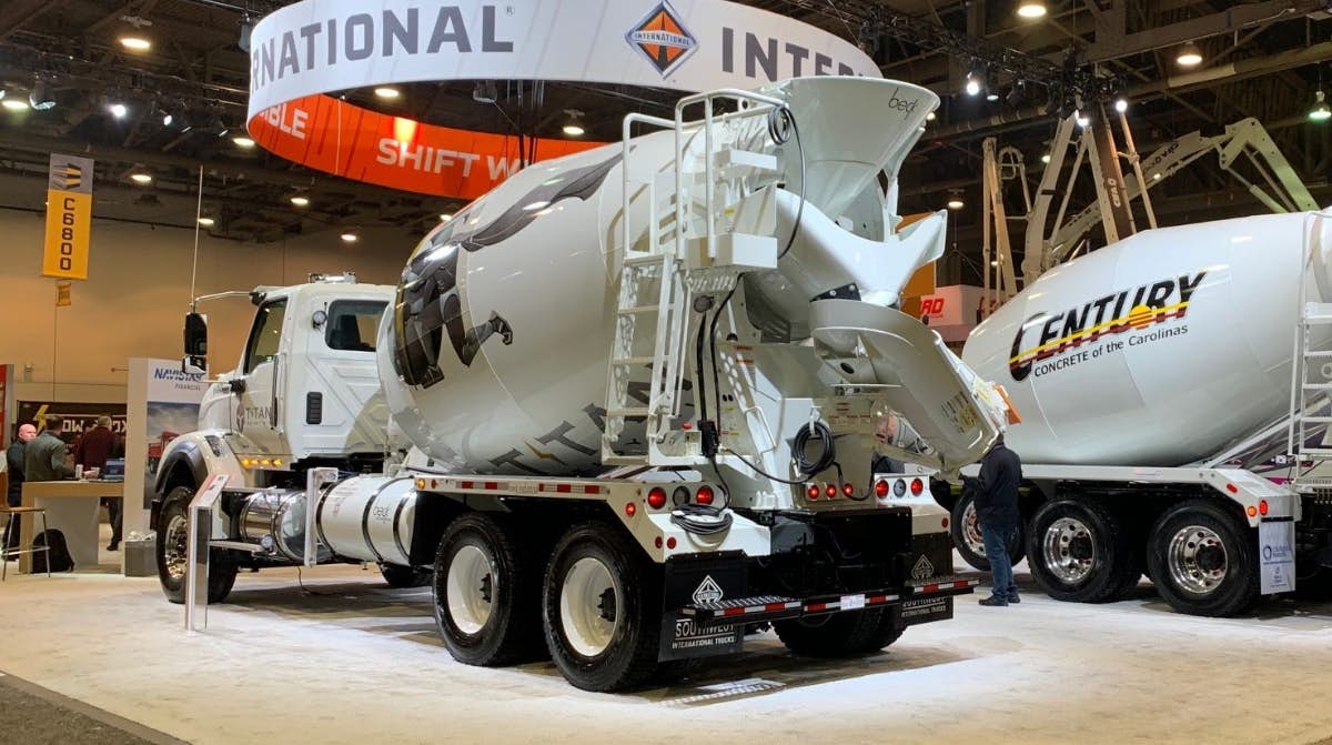 Cement truck on display at tradeshow