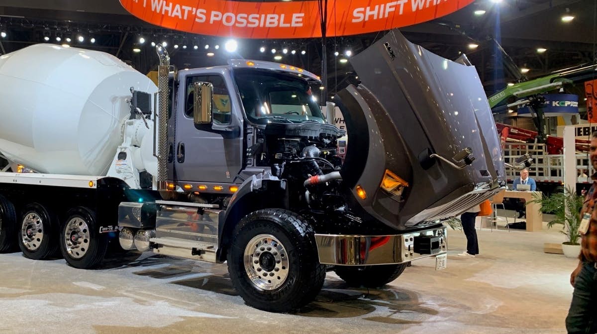 Cement truck on display at tradeshow