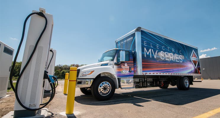 A truck with a sign on the side