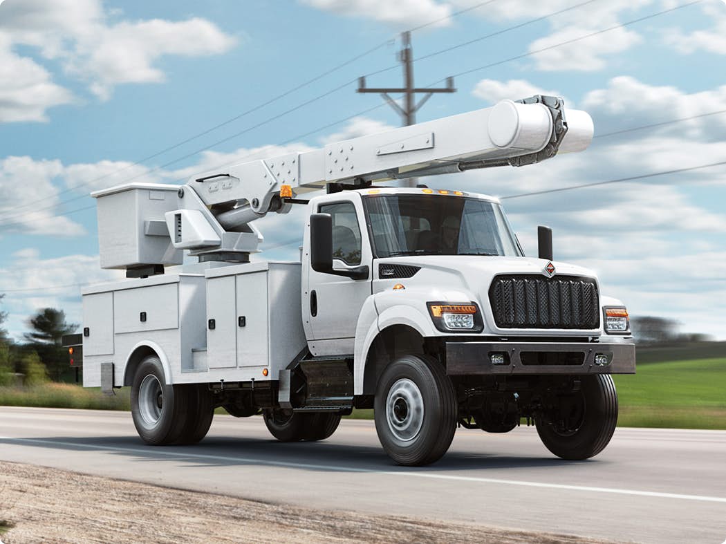 A truck driving on a road